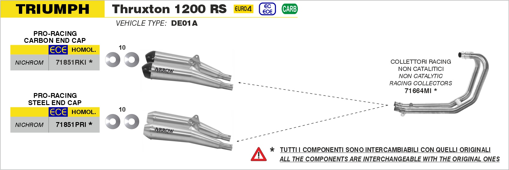 Collettori racing non catalitici ARROW per Triumph THRUXTON 1200 RS dal 2020.0 al 2023 - immagine 4