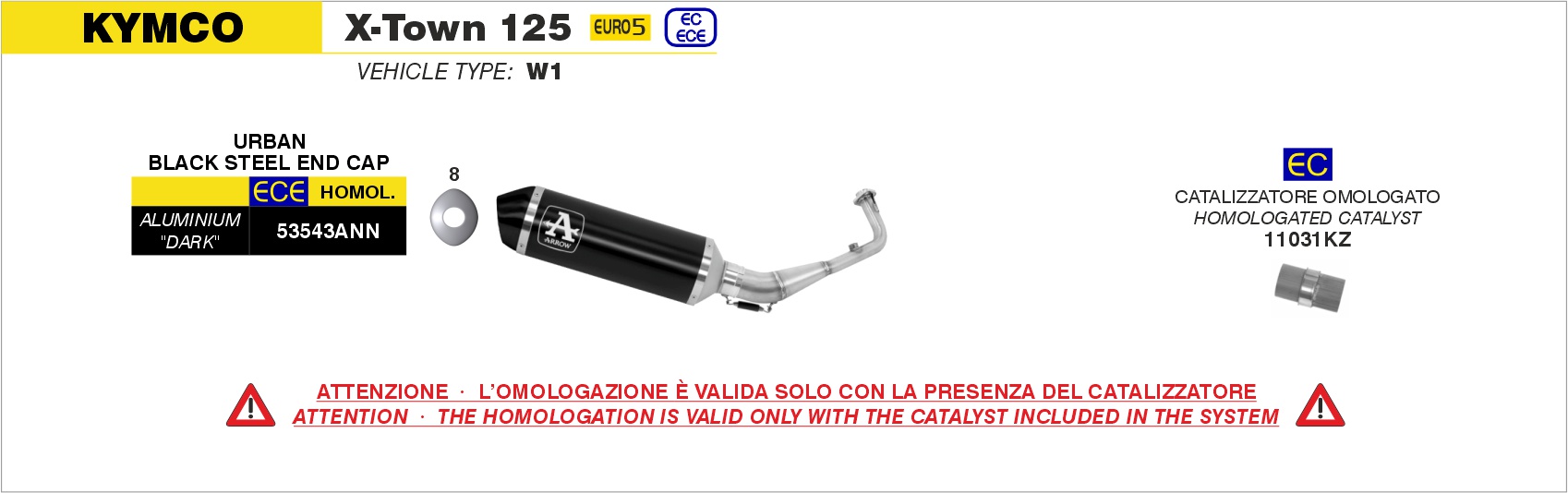 Kit catalizzatore ARROW per Kymco X-TOWN 125 dal 2021.0 al 2024 - immagine 4