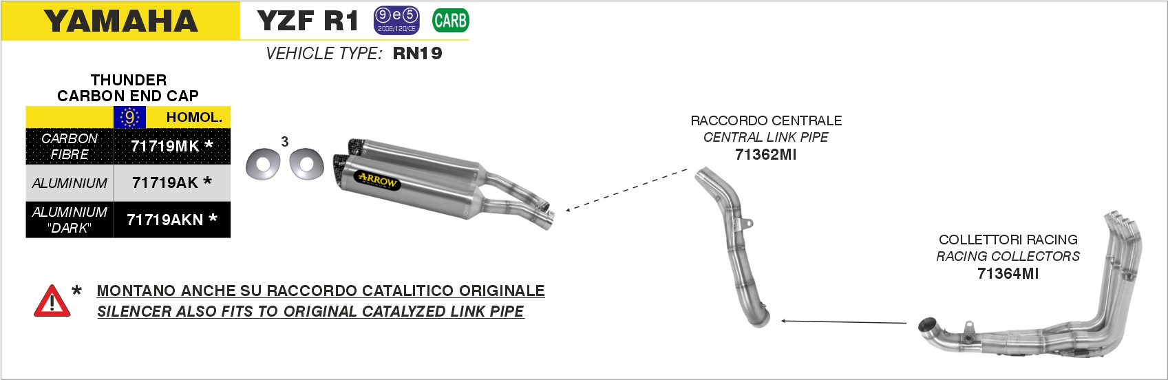Terminali Thunder Approved Carbonio (Dx+Sx) con fondello carby ARROW per Yamaha YZF R1 dal 2007.0 al 2008 - immagine 4