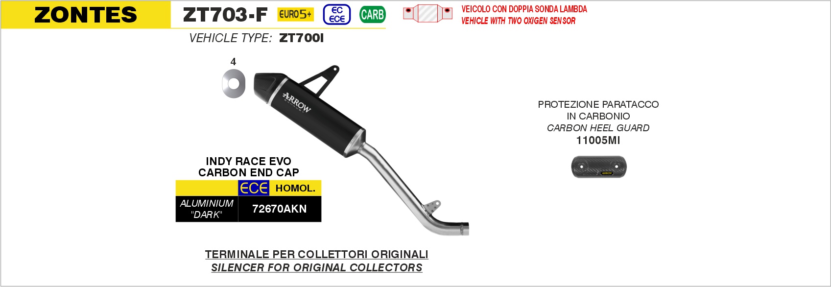 Protezione paracalore in carbonio ARROW per Zontes ZT703-F dal 2025.0 al 2026