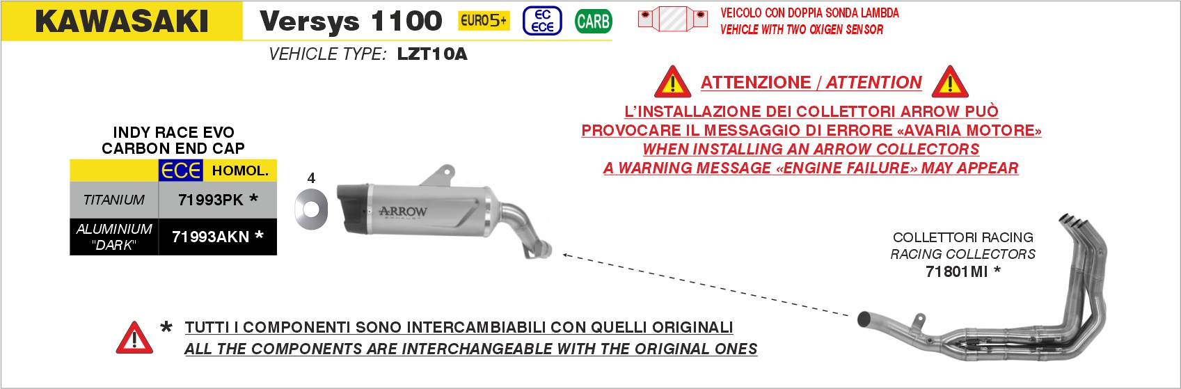 Terminale Indy Race EVO alluminio Dark" con fondello carby" ARROW per Kawasaki VERSYS 1100 dal 2025.0 al 2026 - immagine 4