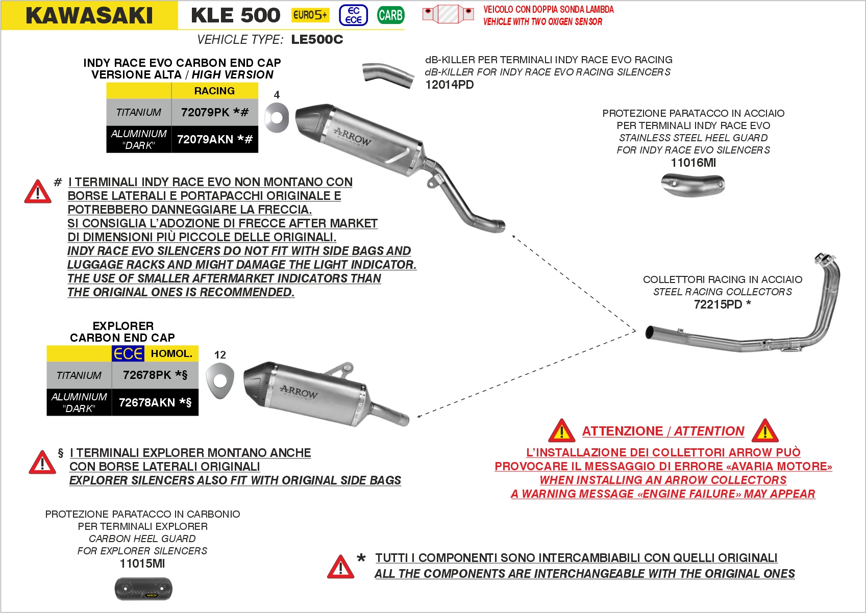 Protezione paracalore in carbonio ARROW per Kawasaki KLE 500 dal 2026.0 al