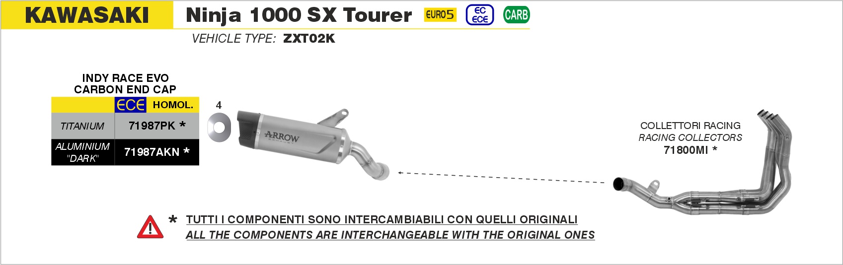 Collettori racing ARROW per Kawasaki Ninja 1000 SX Tourer dal 2021.0 al 2024 - immagine 4