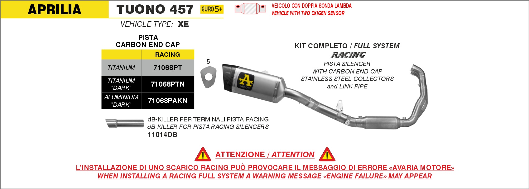 Kit completo racing con terminale Pista in titanio ARROW per Aprilia TUONO 457 dal 2025.0 al 2026 - immagine 3