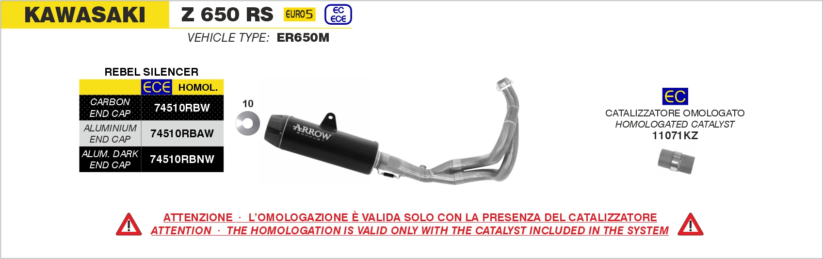 Kit completo Rebel con fondello posteriore in alluminio lucido ARROW per Kawasaki Z 650 RS dal 2021.0 al 2024 - immagine 4