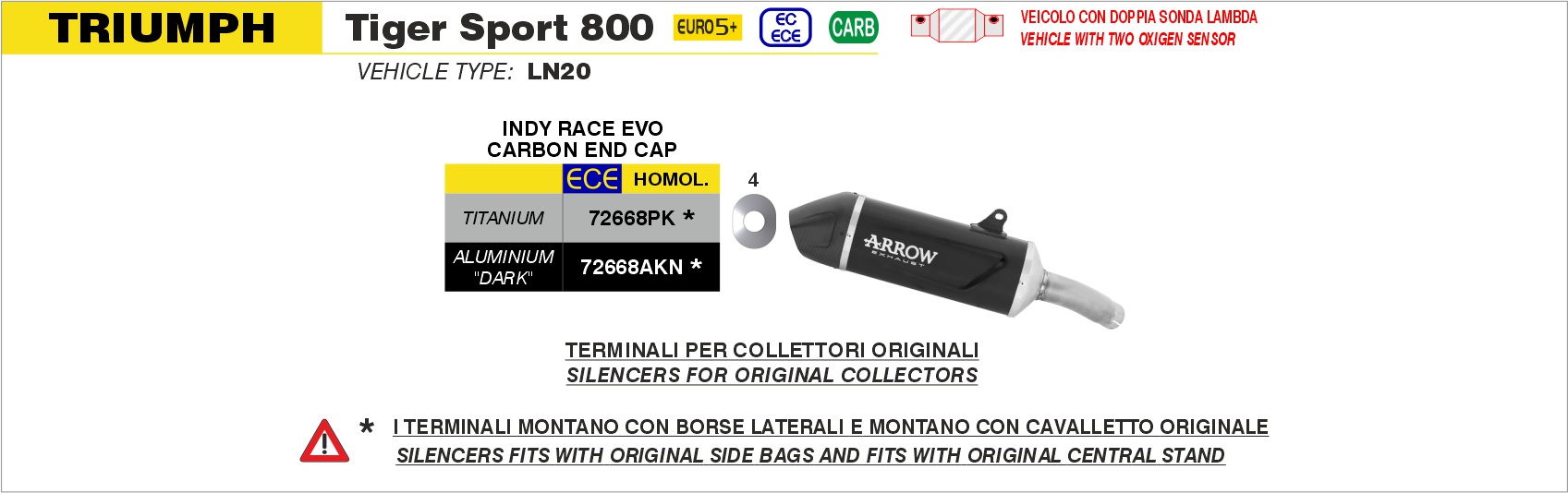Terminale Indy-Race EVO in titanio con fondello carby ARROW per Triumph TIGER SPORT 800 dal 2025.0 al 2026 - immagine 4