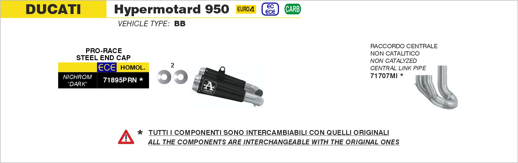 Terminali Pro-Race nichrom Dark" (Dx+Sx)" ARROW per Ducati Hypermotard 950 / 950 SP dal 2019.0 al 2021 - immagine 3