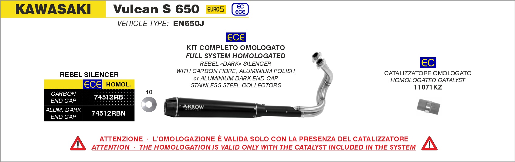 Kit completo Rebel con fondello posteriore in alluminio Dark"" ARROW per Kawasaki Vulcan S 650 dal 2021.0 al 2024 - immagine 3