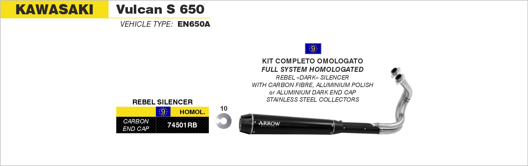 Kit completo Rebel con fondello posteriore in carbonio ARROW per Kawasaki Vulcan S 650 dal 2014.0 al 2016 - immagine 4