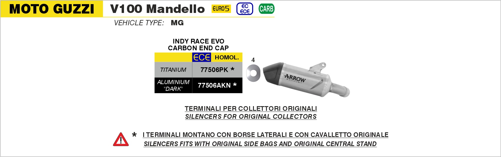 Terminale Indy-Race in alluminio dark" con fondello carby" ARROW per Moto Guzzi V100 Mandello dal 2023.0 al 2024 - immagine 4