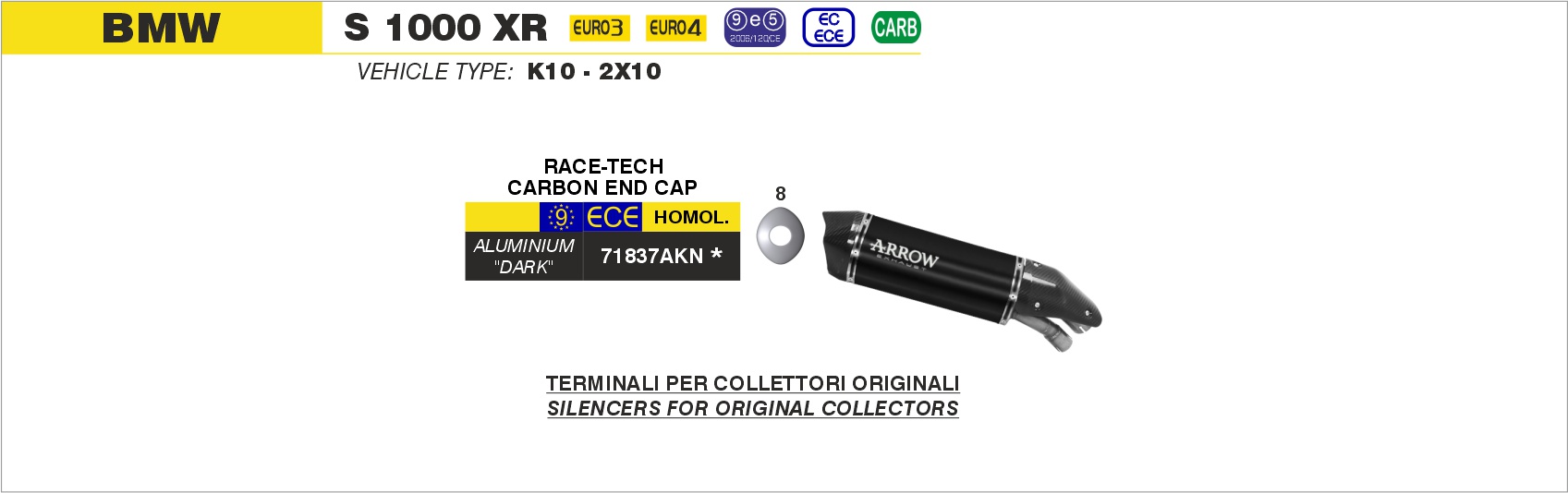 Terminale Race-Tech titanio con fondello carby ARROW per BMW S 1000 XR dal 2015.0 al 2019 - immagine 3