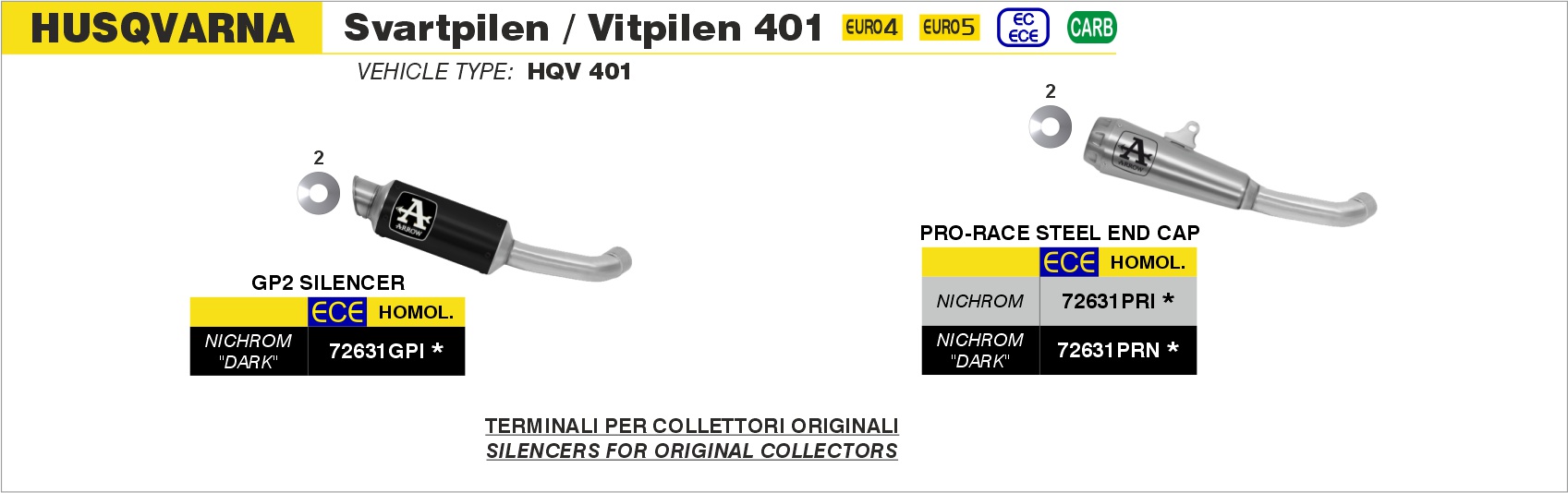 Kit terminale GP2 ARROW per Husqvarna Svartpilen / Vitpilen 401 dal 2020.0 al 2023 - immagine 2