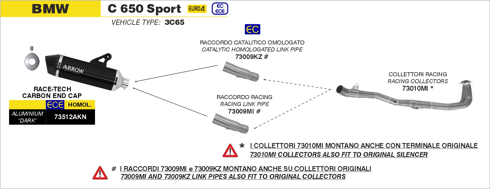 Terminale Race-Tech alluminio con fondello carby ARROW per BMW C 650 Sport dal 2016.0 al 2020 - immagine 3