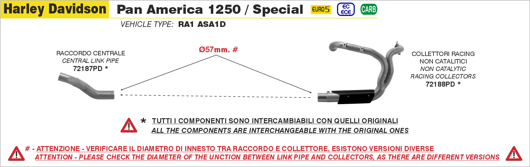 Raccordo centrale non catalitico ARROW per Harley-Davidson Pan America 1250 dal 2020.0 al 2024 - immagine 4