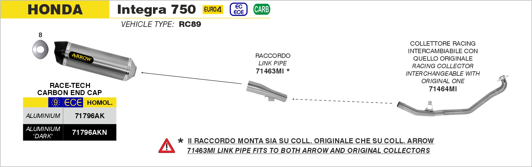 Terminale Race-Tech titanio con fondello carby ARROW per Honda INTEGRA 750 DCT dal 2016.0 al 2020 - immagine 3