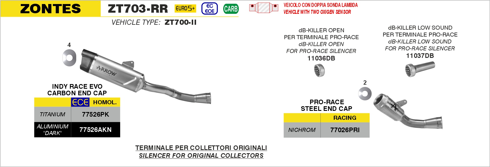 dB-Killer aperto per terminale Pro-Race ARROW per Zontes ZT703-RR dal 2025.0 al 2026