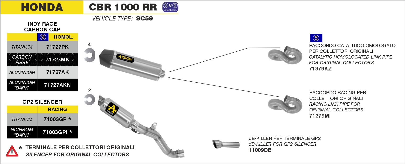 Terminale Trophy titanio con fondello carby ARROW per Honda CBR 1000 RR dal 2012.0 al 2013 - immagine 4