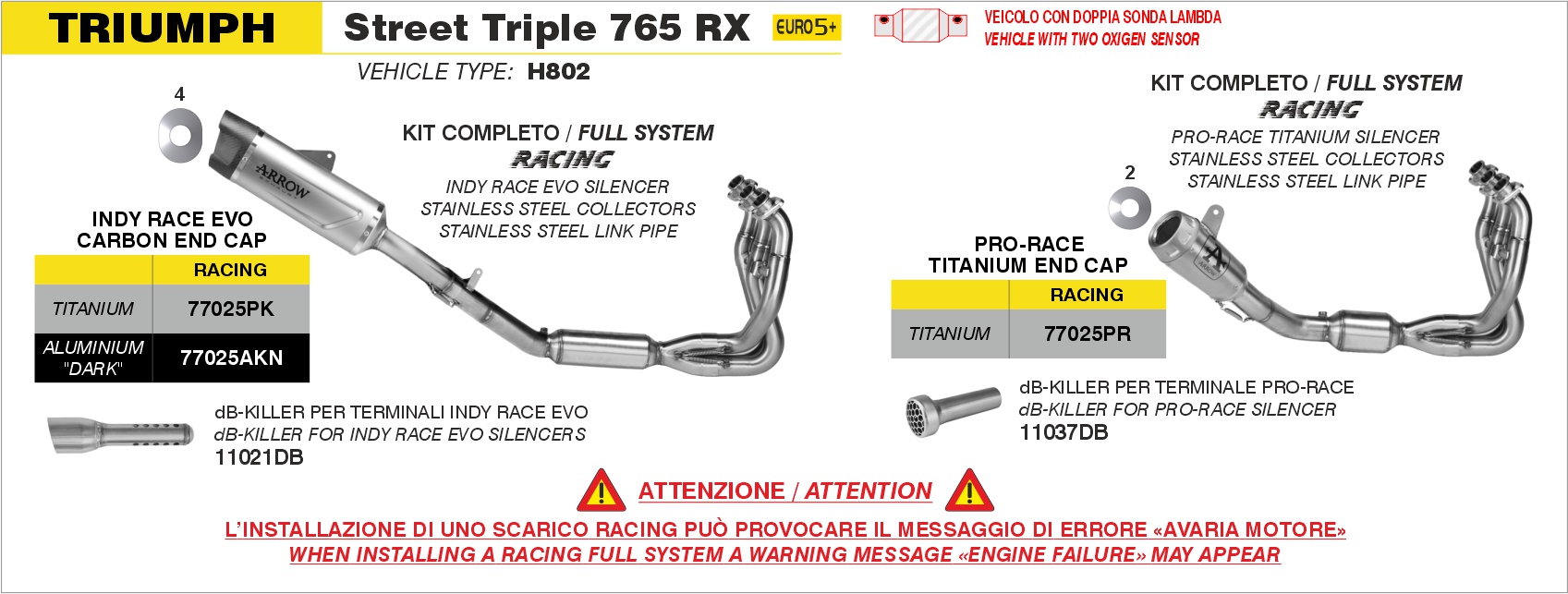 Kit completo con terminale Pro-Race in titanio ARROW per Triumph STREET TRIPLE 765 RX dal 2026.0 al - immagine 3