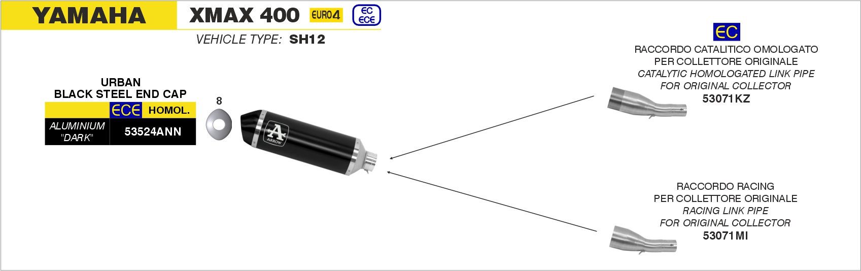 Raccordo racing per scarico Urban ARROW per Yamaha XMAX 400 dal 2017.0 al 2020 - immagine 4