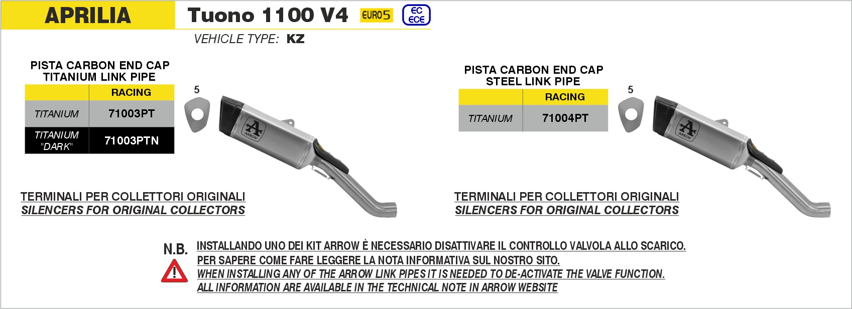 Terminale Pista in titanio con raccordo in titanio ARROW per Aprilia TUONO V4 1100 dal 2021.0 al 2024 - immagine 3