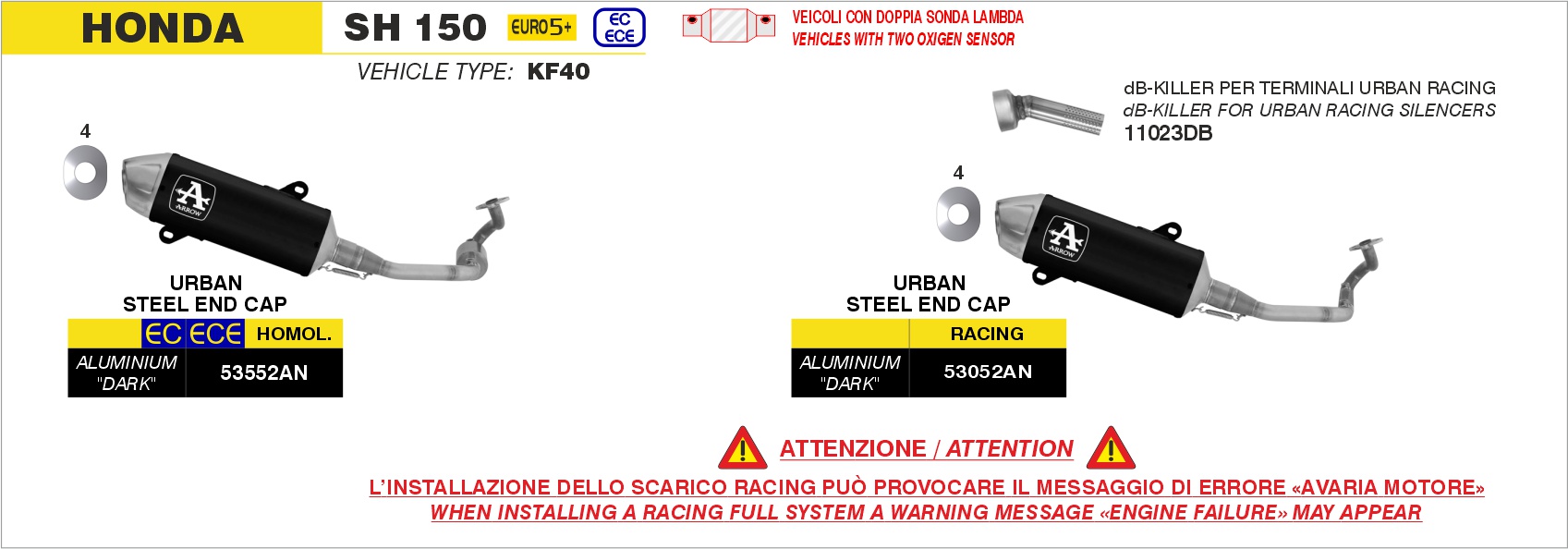 Kit completo omologato con terminale Urban in alluminio Dark" con fondello inox" ARROW per Honda SH 150 dal 2024.0 al 2026 - immagine 2