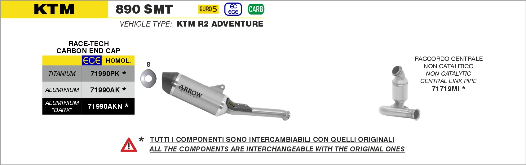 Raccordo centrale non catalitico ARROW per KTM 890 SMT dal 2023.0 al 2024 - immagine 4