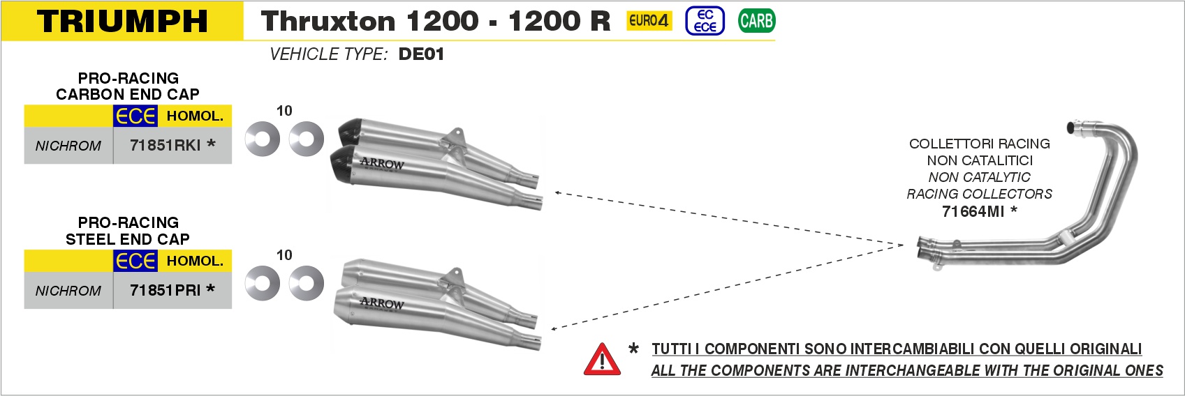 Collettori racing non catalitici ARROW per Triumph THRUXTON 1200 / 1200 R dal 2016.0 al 2020 - immagine 4