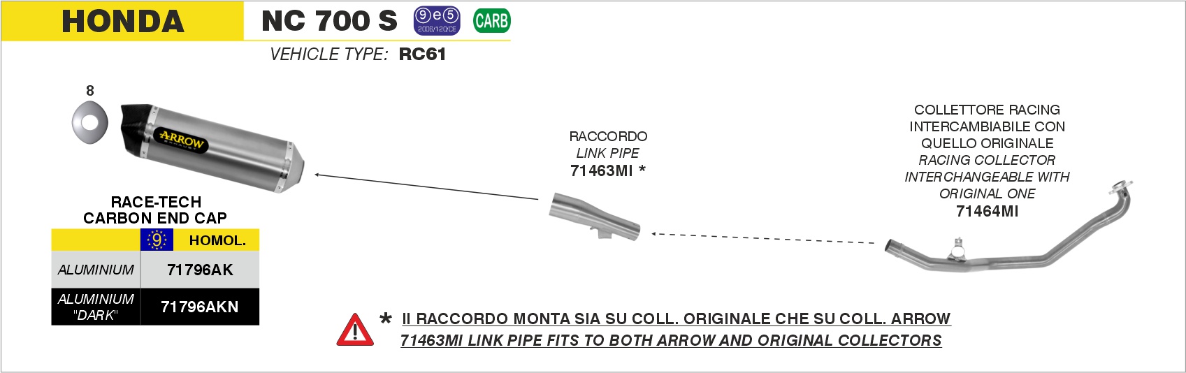 Terminale Race-Tech titanio con fondello carby ARROW per Honda NC 700 S dal 2012.0 al 2014 - immagine 3