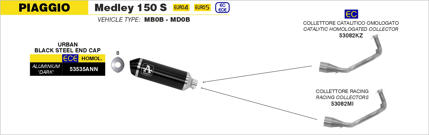 Raccordo catalitico omologato per scarico Urban ARROW per Piaggio MEDLEY 150 S ABS dal 2020.0 al 2024 - immagine 4