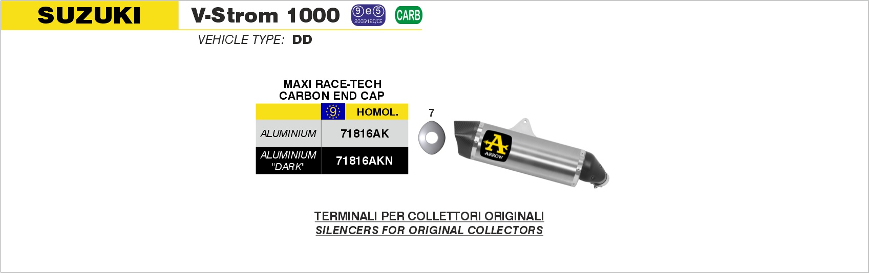 Terminale Maxi Race-Tech titanio con fondello carby ARROW per Suzuki V-STROM 1000 dal 2014.0 al 2016 - immagine 2