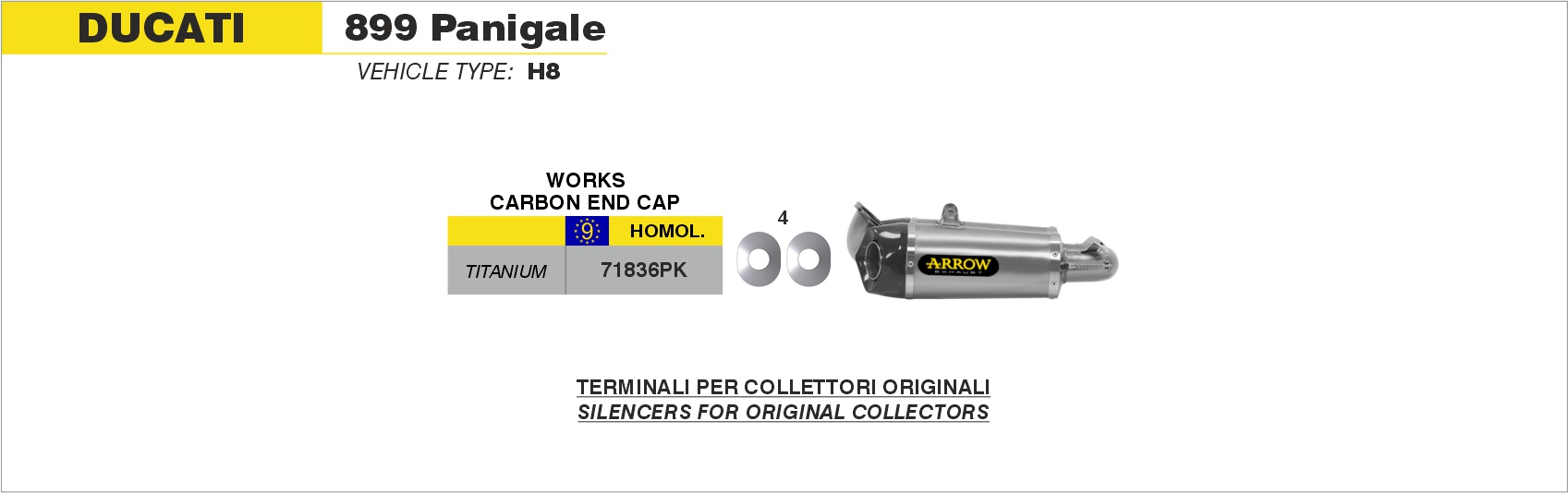 Terminali Works titanio (Dx+Sx) con fondello carby ARROW per Ducati 899 Panigale dal 2014.0 al 2015 - immagine 4