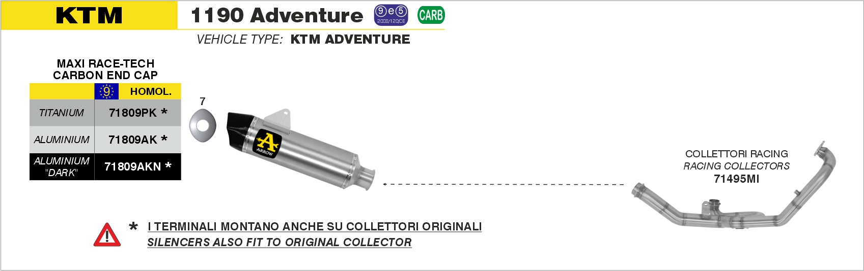 Terminale Maxi Race-Tech alluminio con fondello carby ARROW per KTM 1190 Adventure dal 2013.0 al 2016 - immagine 2