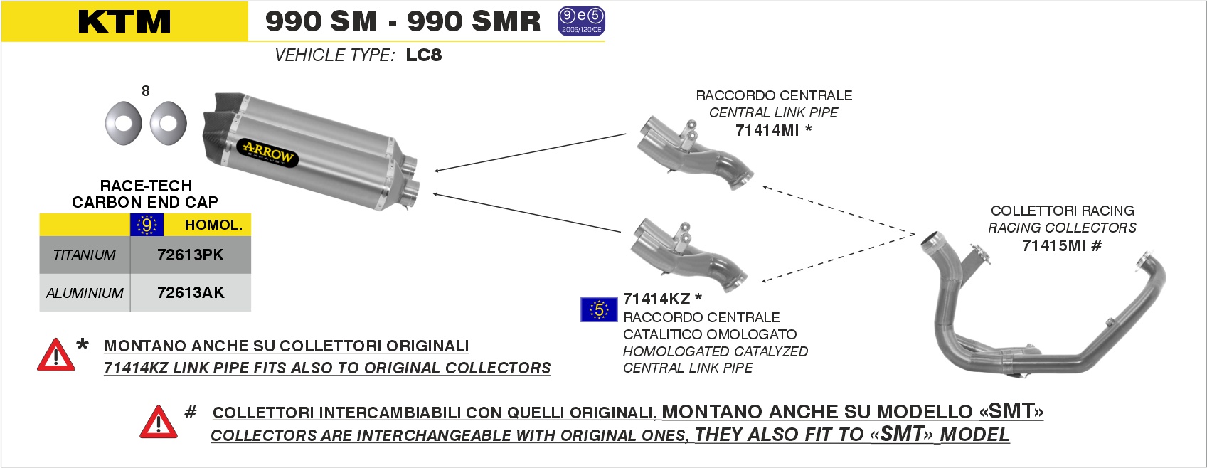 Terminali Race-Tech alluminio (Dx+Sx) con fondello carby ARROW per KTM 990 SM/SMR dal 2008.0 al 2013 - immagine 3