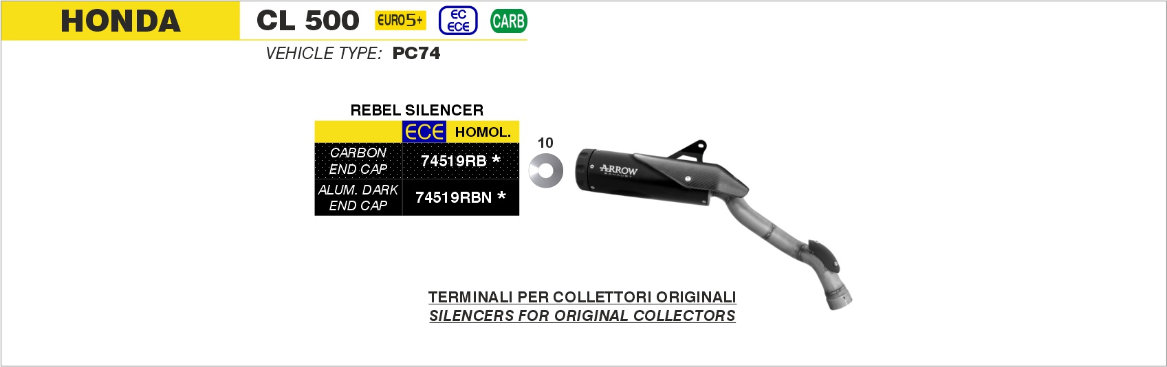 Terminale Rebel con fondello in alluminio Dark"" ARROW per Honda CL 500 dal 2025.0 al 2026 - immagine 4