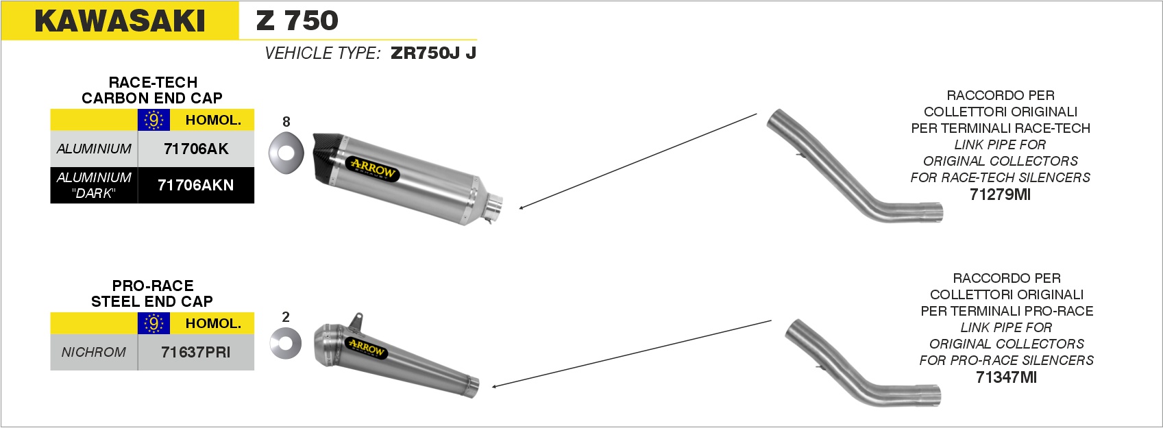 Raccordo per collettori originali per terminali Race-Tech ARROW per Kawasaki Z 750 dal 2004.0 al 2006 - immagine 4