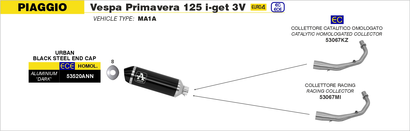 Collettore racing per scarico Urban ARROW per Piaggio VESPA Primavera I-GET 3V dal 2017.0 al 2018 - immagine 4