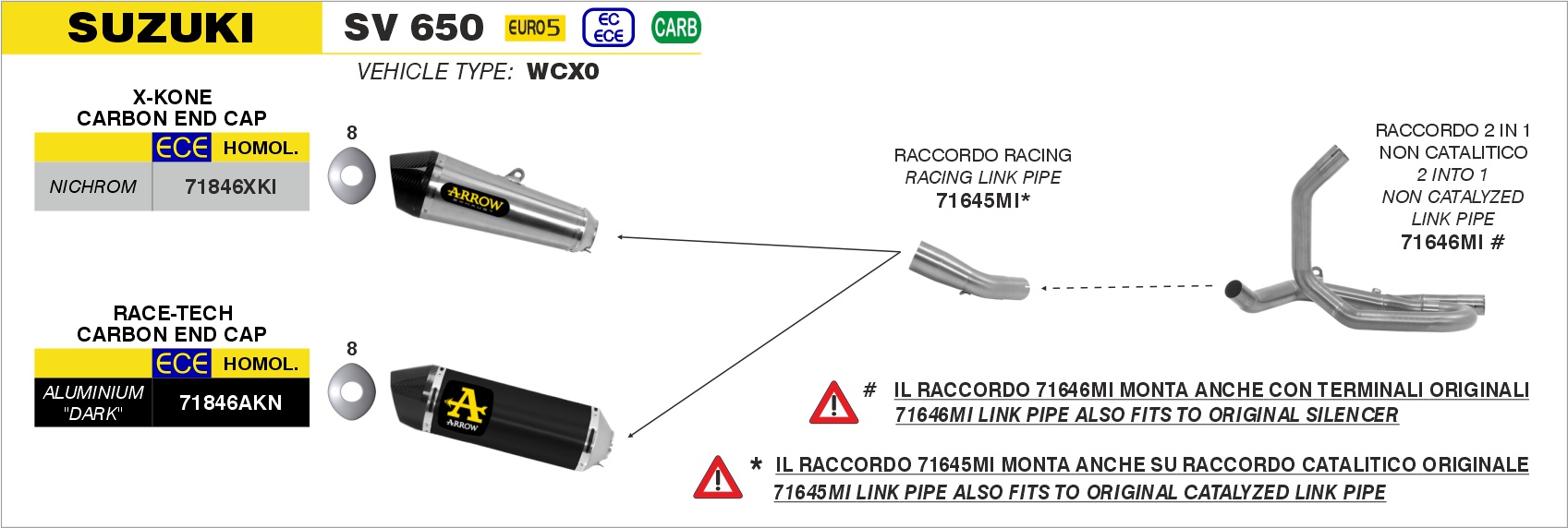 Terminale Race-Tech alluminio con fondello carby ARROW per Suzuki SV 650 dal 2021.0 al 2024 - immagine 3
