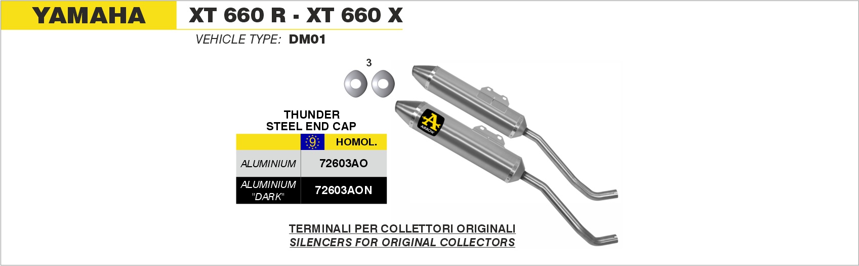 Terminali Thunder Approved Alluminio (Dx+Sx) ARROW per Yamaha XT 660 R - XT 660 X dal 2004.0 al 2016 - immagine 4