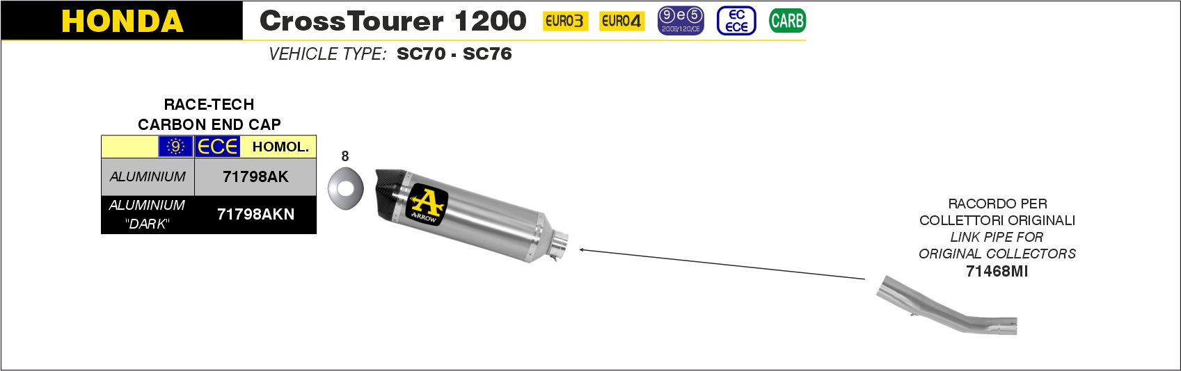 Terminale Race-Tech Approved alluminio con fondello carby ARROW per Honda CROSSTOURER 1200 dal 2012.0 al 2020 - immagine 3