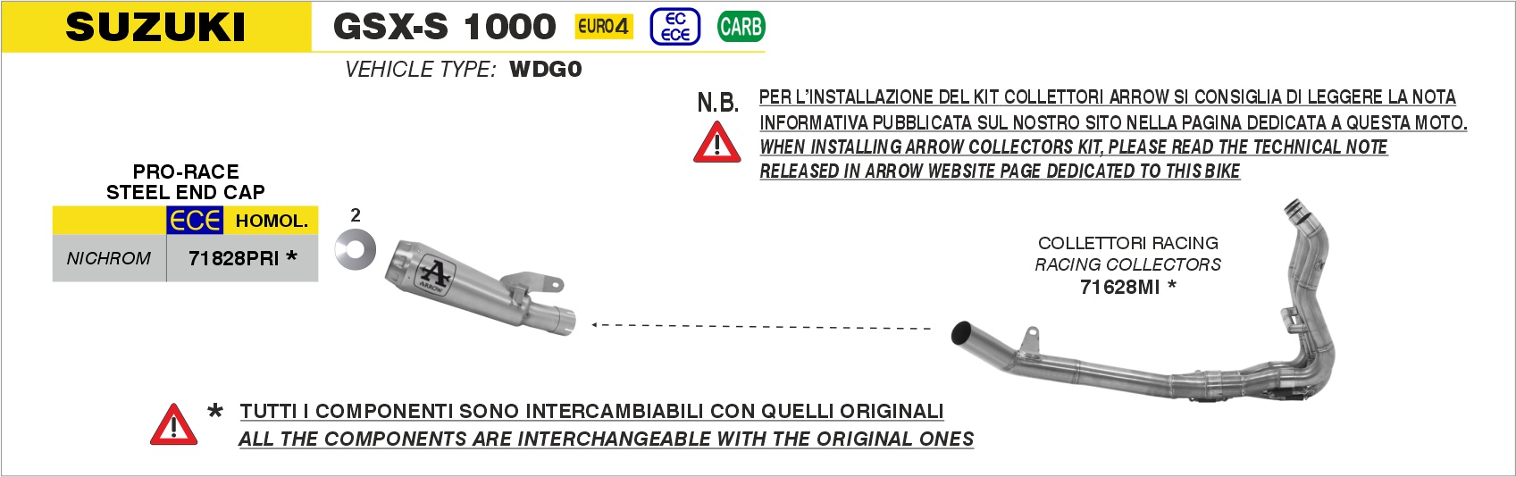Terminale Pro-Race nichrom Dark"" ARROW per Suzuki GSX-S 1000 / 1000 F dal 2017.0 al 2020 - immagine 3