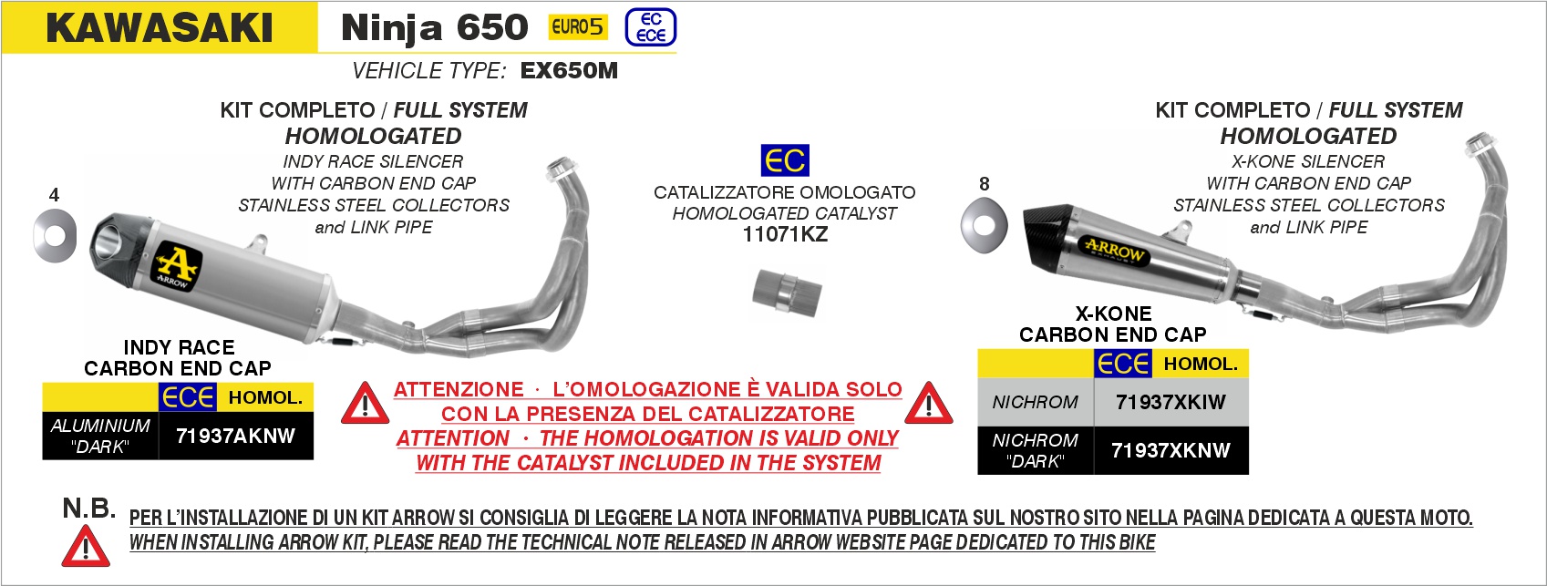 Kit completo Indy Race alluminio con fondello carby ARROW per Kawasaki NINJA 650 dal 2021.0 al 2023 - immagine 4