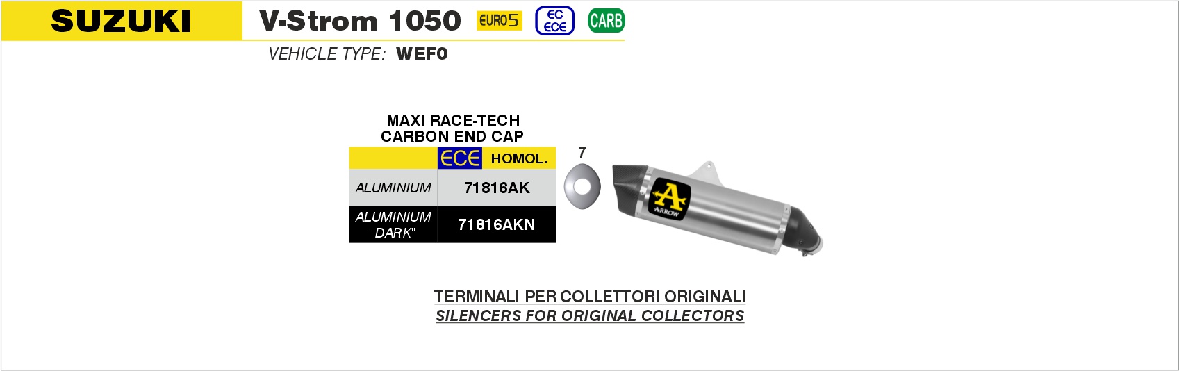 Terminale Maxi Race-Tech titanio con fondello carby ARROW per Suzuki V-STROM 1050 dal 2020.0 al 2024 - immagine 2
