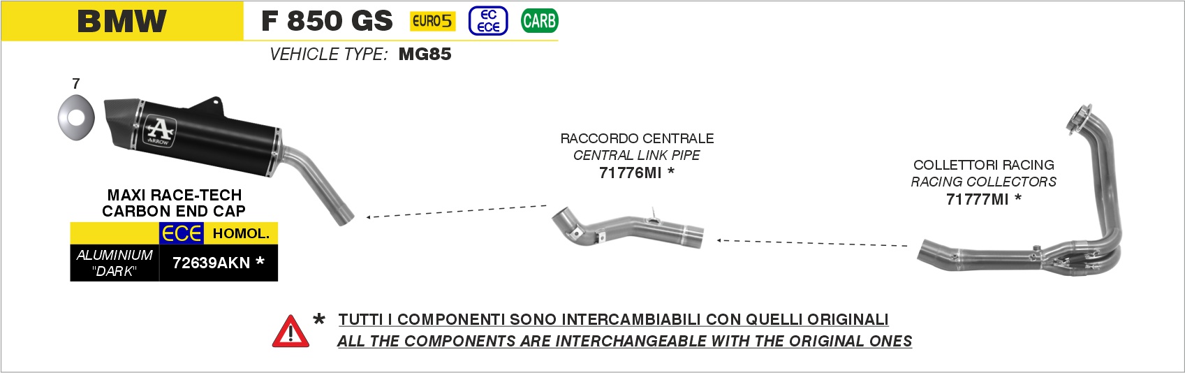 Terminale Sonora titanio con fondello carby ARROW per BMW F 850 GS dal 2021.0 al 2024 - immagine 3