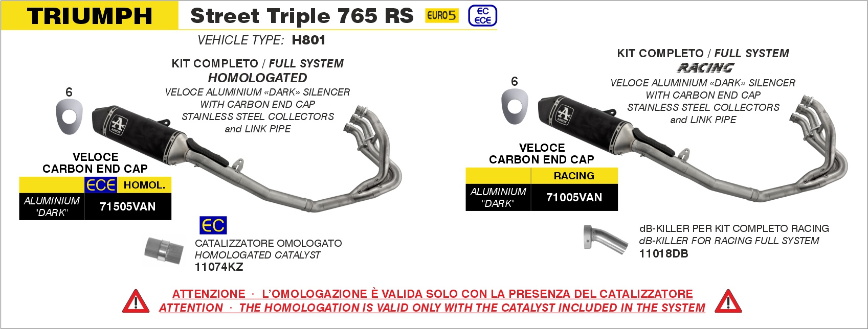 dB-Killer per terminale Veloce ø38mm ARROW per Triumph STREET TRIPLE 765 RS dal 2023.0 al 2024 - immagine 4