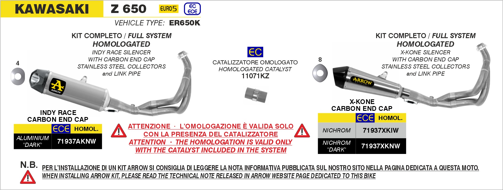 Kit completo Indy Race EVO titanio con fondello carby ARROW per Kawasaki Z 650 dal 2021.0 al 2023 - immagine 4