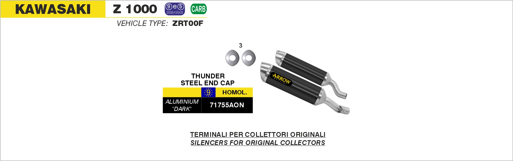 Terminali Thunder Approved Alluminio (Dx+Sx) ARROW per Kawasaki Z 1000 dal 2014.0 al 2016 - immagine 4