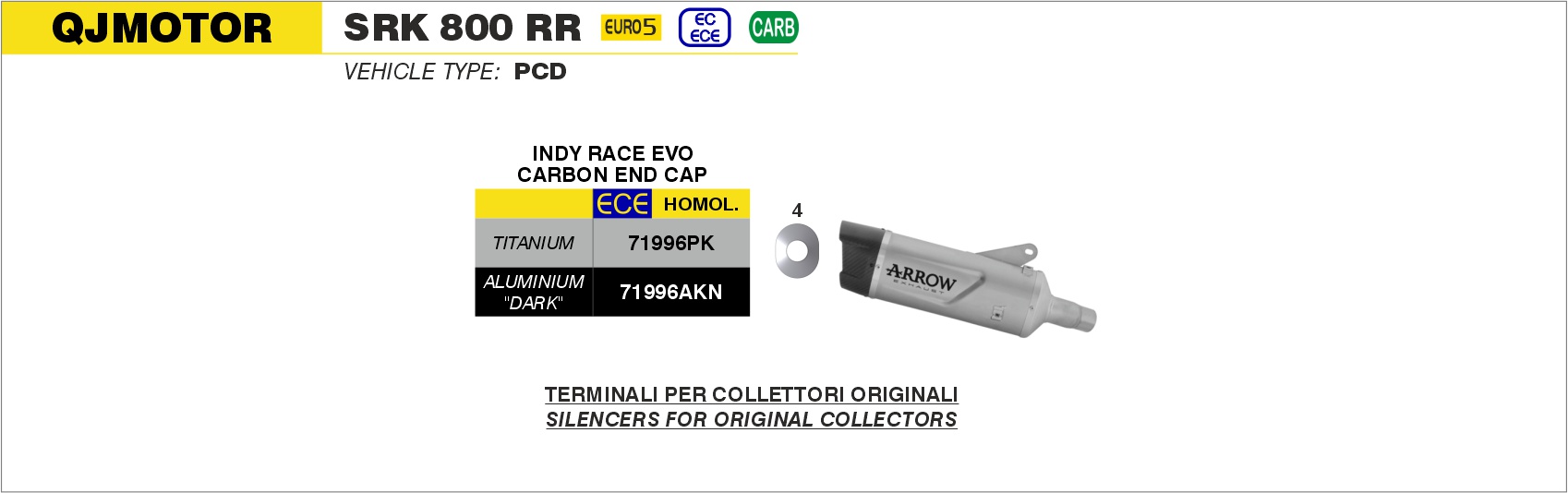 Terminale Indy Race EVO titanio con fondello carby ARROW per QJMOTOR SRK 800 RR dal 2024.0 al 2025 - immagine 4