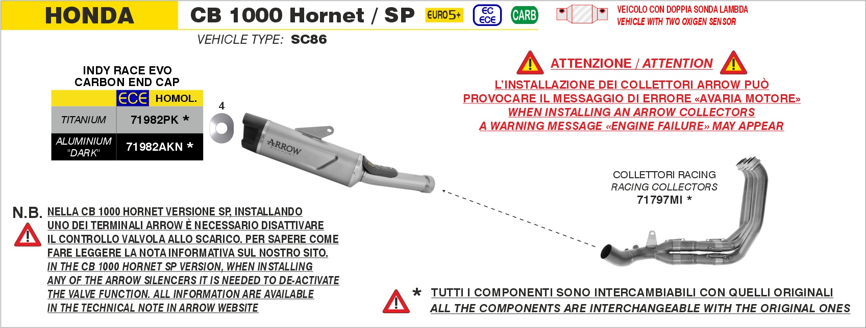 Collettori racing ARROW per Honda CB 1000 Hornet / SP dal 2025.0 al 2026 - immagine 4