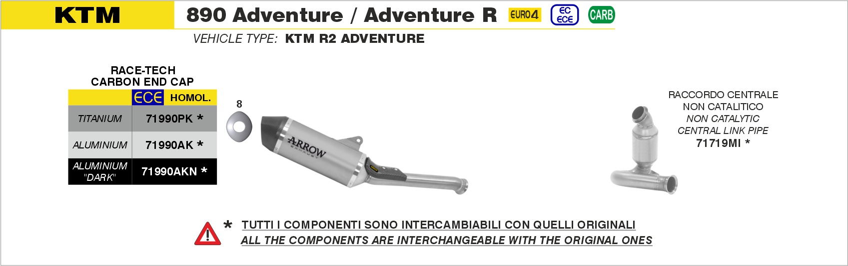 Terminale Sonora titanio Dark" con fondello carby" ARROW per KTM 890 Adventure / R dal 2021.0 al 2024 - immagine 3