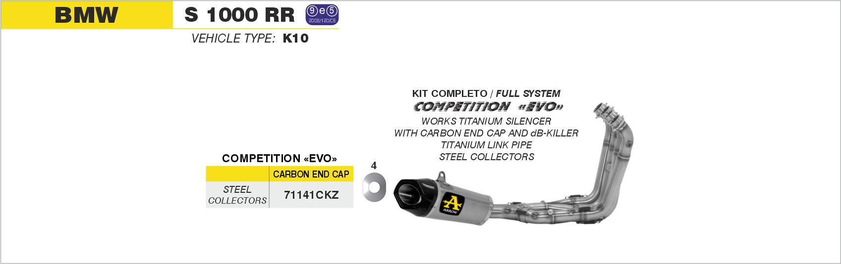 Terminale Race-Tech titanio con fondello carby ARROW per BMW S 1000 RR dal 2015.0 al 2016 - immagine 3